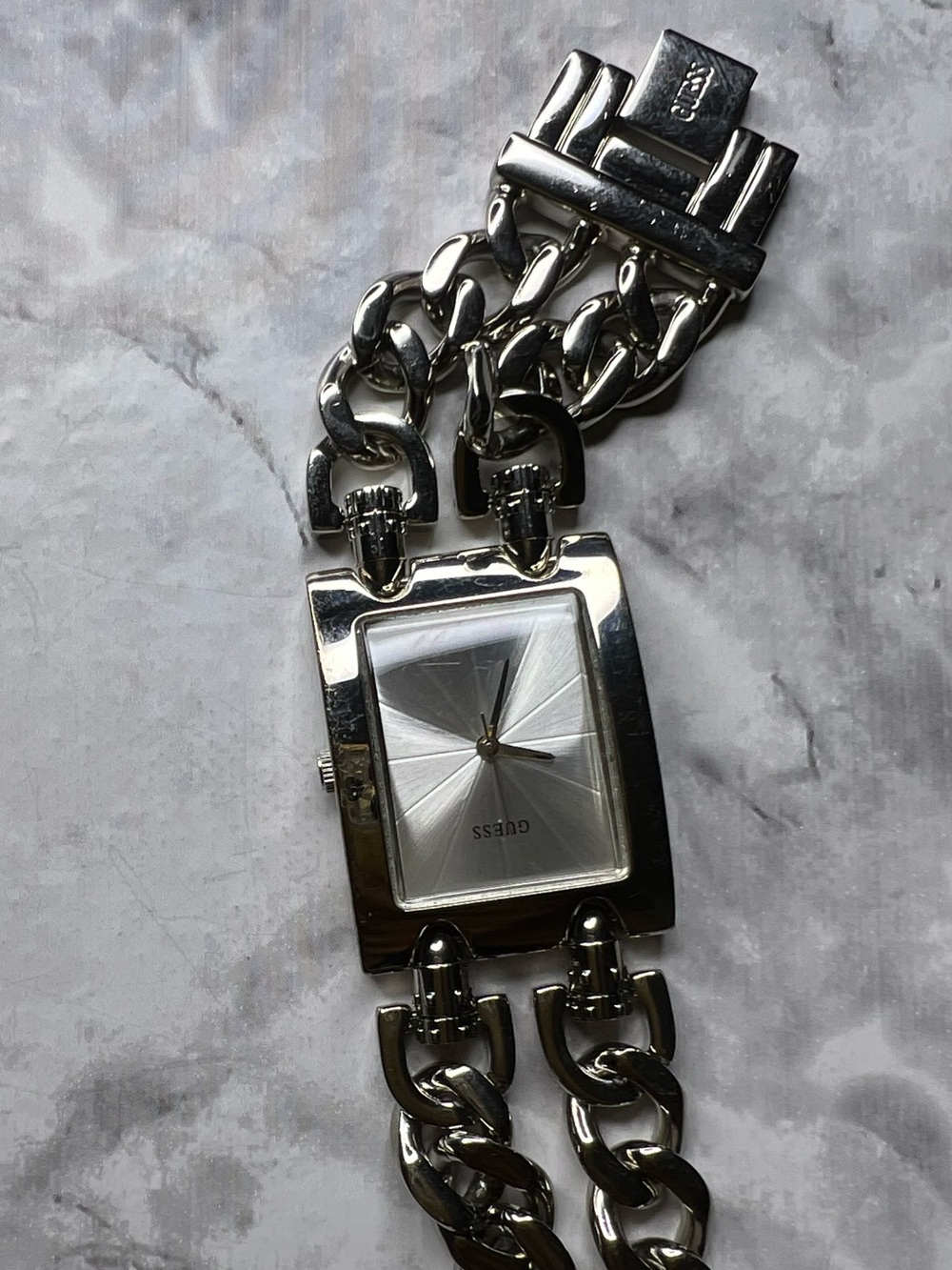 Guess Women's Silver-Tone Chain Bracelet Watch